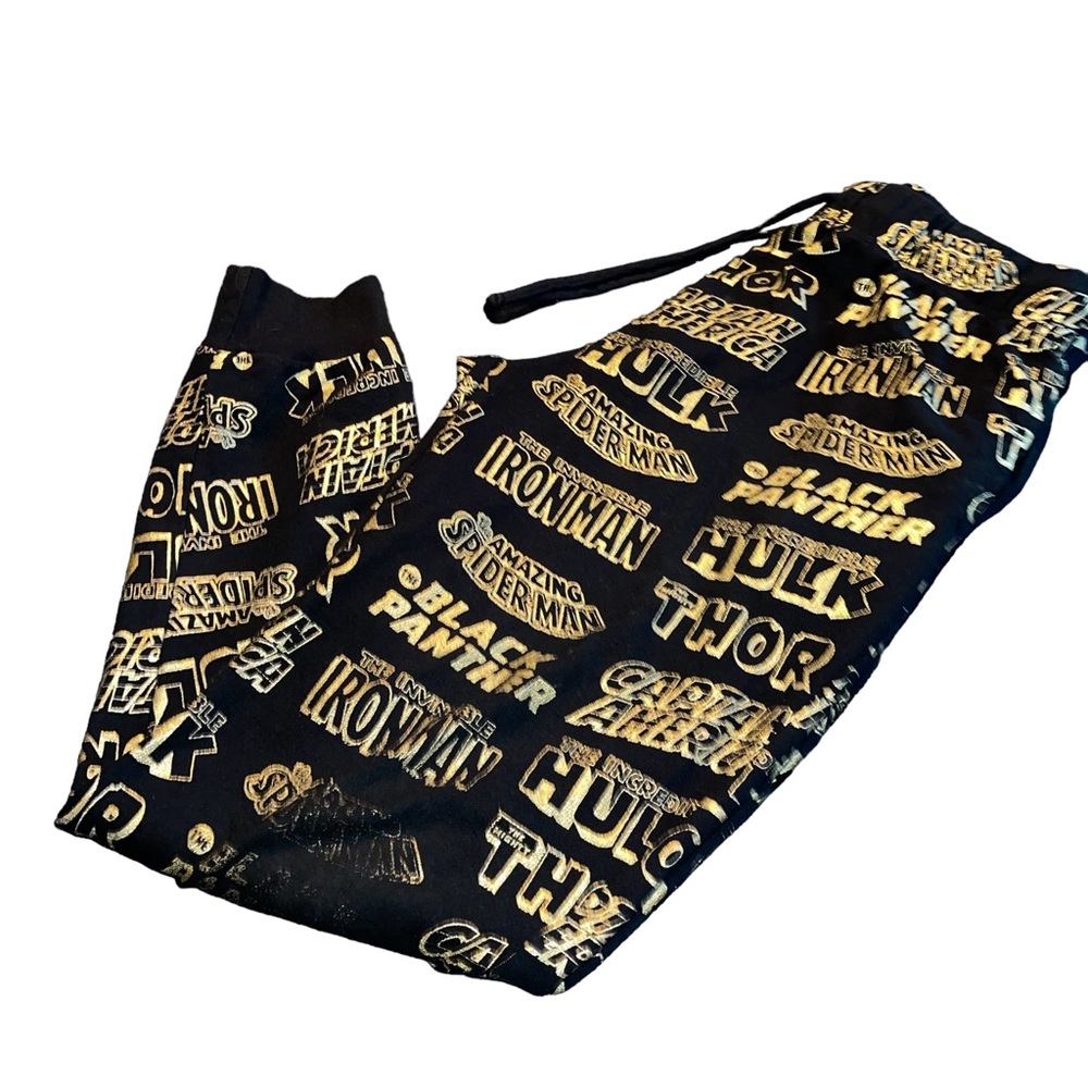 Marvel Men’s Joggers Black Gold Size Small Drawstring Waist Cidd Ankle